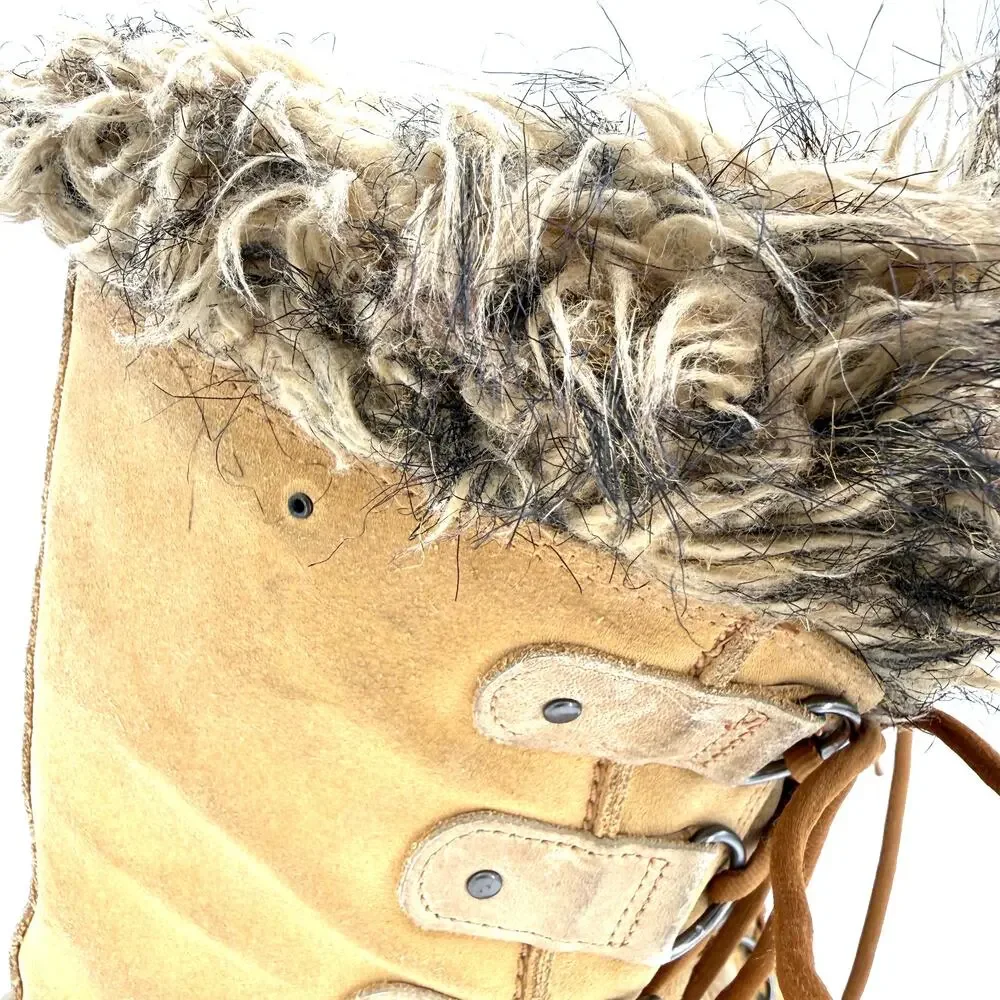 Sorel Women's Joan of Arctic Tall Leather Fur Lace Up Snow Boots Size 9